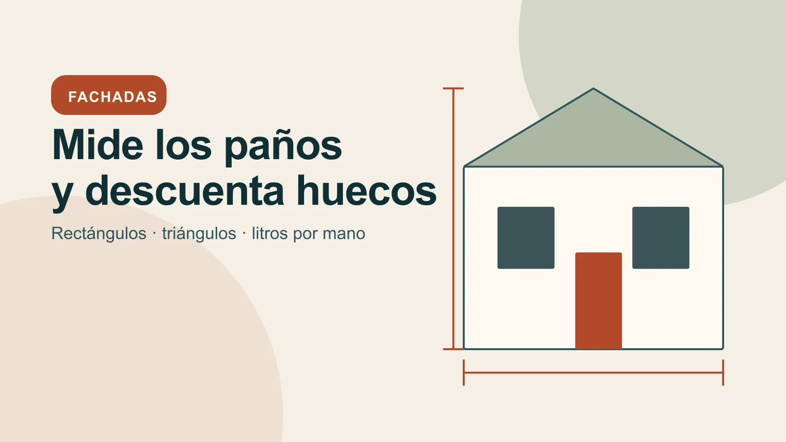 Esquema de una fachada dividida en figuras simples y huecos para calcular metros cuadrados